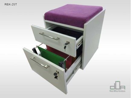 Rollbox birou tapitat cu doua sertare, fete aplicate, uni