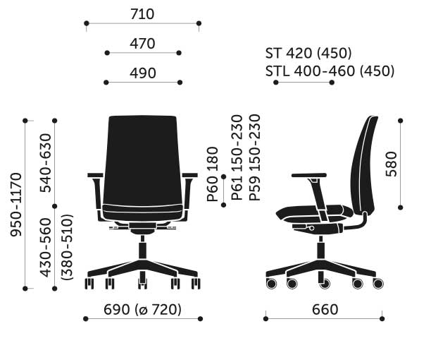 Scaun ergonomic Motto fără tetiera - detalii tehnice